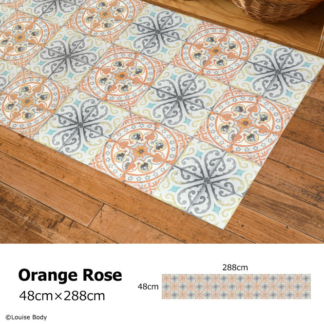 拭ける キッチンマット【Sheete me!】Louise Body / Orange Rose(288cm×48cm)