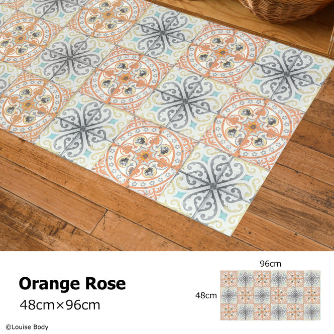 拭ける キッチンマット【Sheete me!】Louise Body / Orange Rose(96cm×48cm)