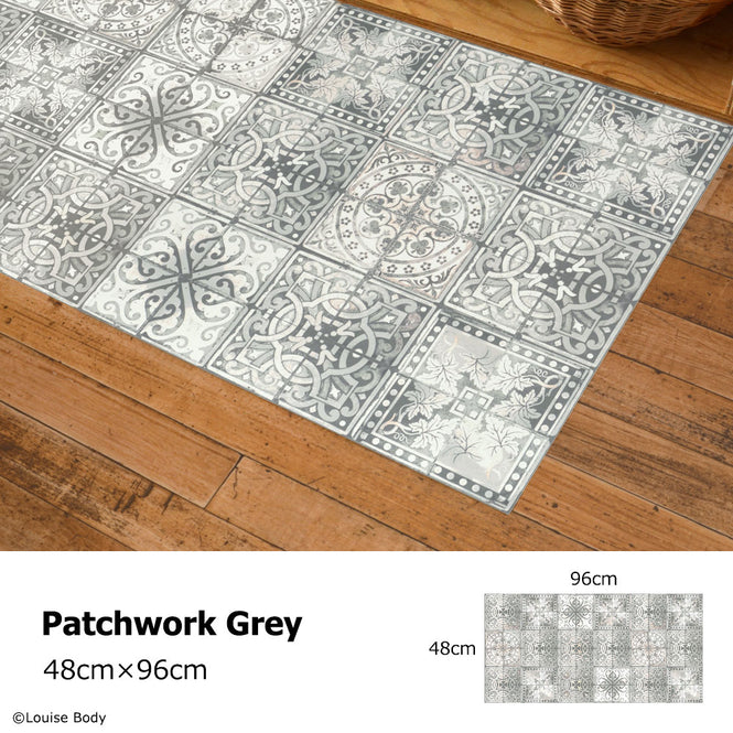 拭ける キッチンマット【Sheete me!】Louise Body / Patchwork Grey(96cm×48cm)