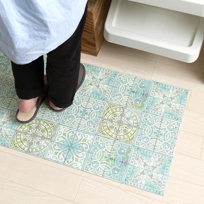 拭ける キッチンマット【Sheete me!】Louise Body / Patchwork Jade(192cm×48cm)