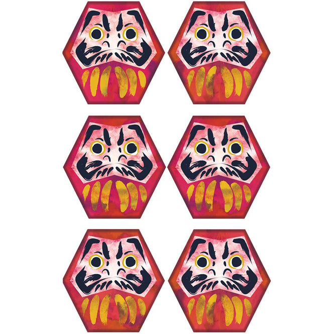 【WALLTZ ステッカー】 ハシジュンコ / Daruma kikko (42x42cmサイズ) 6枚セット Aタイプ 両目目入れ / ko(紅)