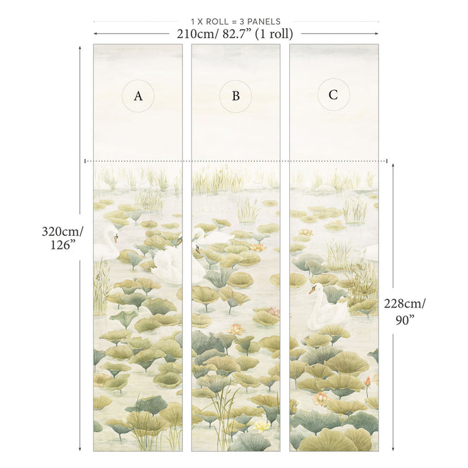 Sian Zeng / Swan Lake Mural Wallpaper / Green SwanGreen 【3パネル1セット】