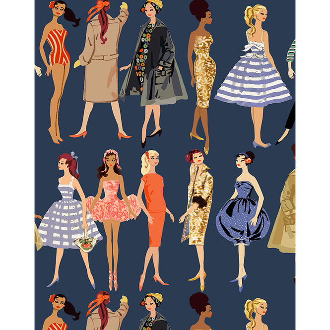 はがせる シール壁紙 wallshoppe / Barbie x wallshoppe / Vintage Illustration Navy
