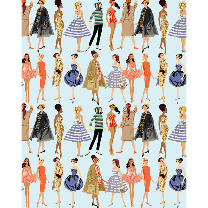 はがせる シール壁紙 wallshoppe / Barbie x wallshoppe / Vintage Illustration Pale Blue