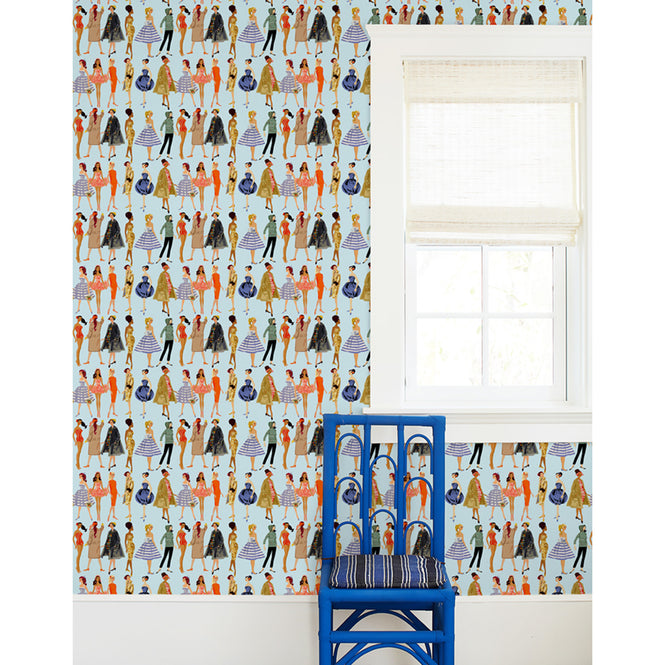 はがせる シール壁紙 wallshoppe / Barbie x wallshoppe / Vintage Illustration Pale Blue