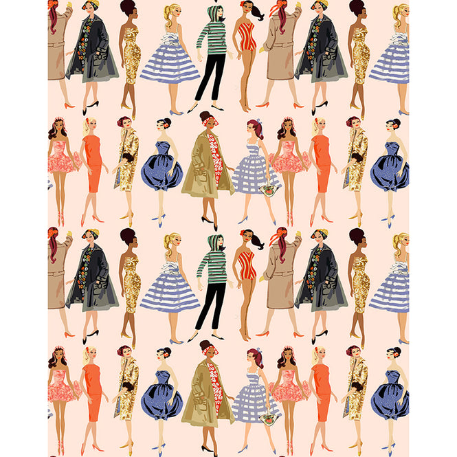 はがせる シール壁紙 wallshoppe / Barbie x wallshoppe / Vintage Illustration Peach