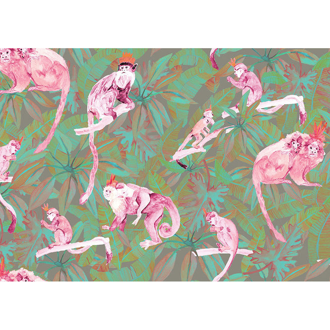 KARIOKAS / TRIBU Pink Monkeys WallP-TRIB-PinkGreen-02